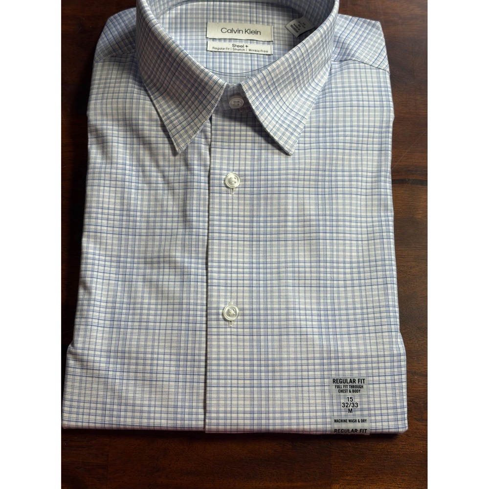 Calvin Klein Steel+ Mens Regular Fit Stretch Wrinkle Free Dress Shirt 15 32/33 M